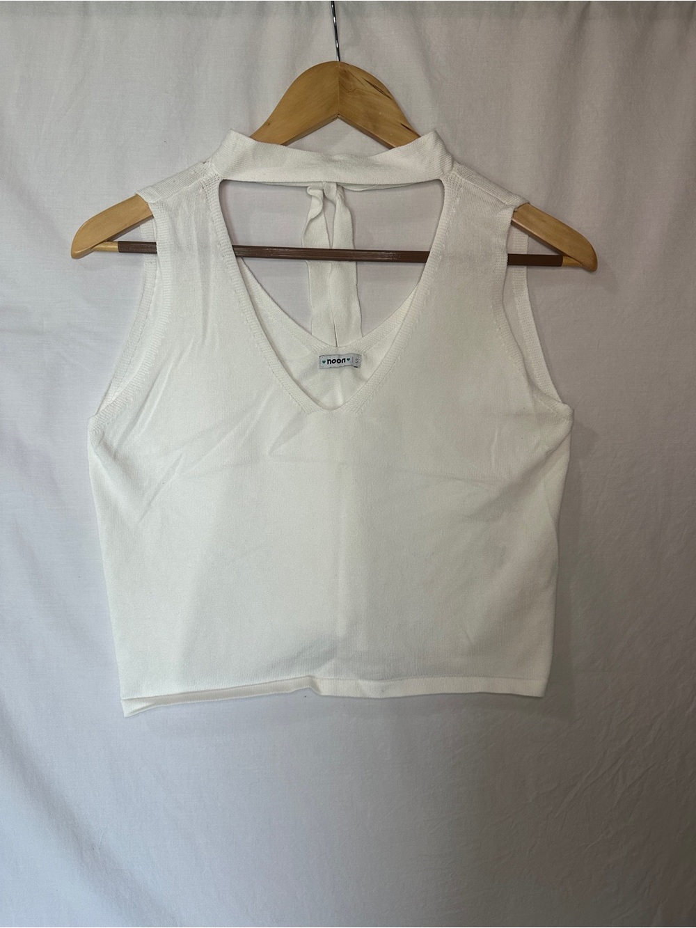 Noon V-Neck Tie-Back White Crop Top